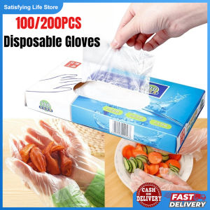 100/200pcs Thickening Disposable PE Gloves with Box Dispenser Fits Most Food Safe Prep Handling Kitchen Housework Cleaning