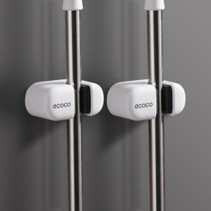 Ecoco Wall Mounted Mop Holder No-drilling Broom Holder Clamp for Bathroom Organization