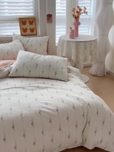 a Super Soft Washed Cotton Four-Piece Bedding Set Duvet Cover Student Dormitory Bedding Three-Piece Set Fresh Style insLZD