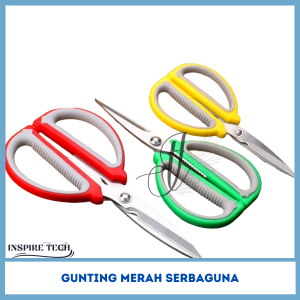 GUNTING DAPUR MERAH STAINLESS STEEL SERBAGUNA MULTIFUNGSI SUPER TAJAM