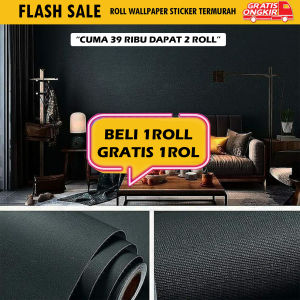 ( DAPAT 2 ROLL ) BELI 1 GRATIS 1 WALLPAPER  STIKER DINDING Motif POLOS PASTEL BIRU PINK HITAM PUTIH PREMIUM BERTEKSTUR 45CM X 4M