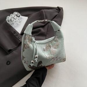 LANGJ ปักเลื่อม กระเป๋าถือสไตล์จีน กระเป๋า ผีเสื้อ กระเป๋าถักปัก Hanfu ลำลอง ปู กระเป๋าชองซัม ปาร์ตี้