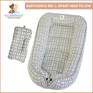 BabyCuddlePH™ Bed and Head Pillow - Anchor Stripes in White Design/ Original Newborn Essentials / Perfect for Baby Cribs