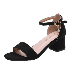 [Free Shipping] Black chunky heel sandals for women 2025 new versatile one-strap mid-heel shoes to match skirts