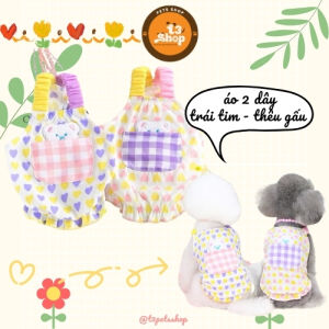 váy đầm in tim liti thêu gấu cho chó mèo - T3 PETS SHOP