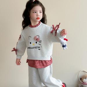 Christmas gifts Halloween Kawaii Hello Kitty Girls Sweatshirts Sweater Pants Set Anime 2025 New Children Fashion Cartoon Childrens Clothing Girls Clothes