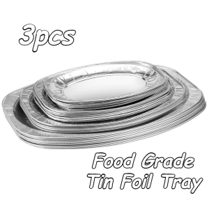 3Pcs Oval Aluminum Foil Food Trays Food Grade Disposable Tin Plates For Parties Picnics & Oven Use