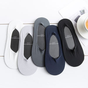 5 Pairs Mens Ice Silk Boat Socks Thin Deodorant Cotton Silicone Non-Slip Invisible Socks Shallow Mouth Mesh Breathable Socks