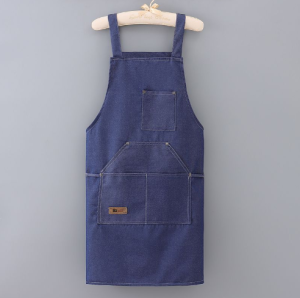 Denim Apron Thickened Cooking Apron Multi-pocket Wear Overalls Kitchen Anti-fouling Waist