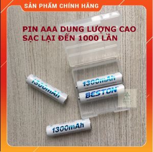 Vỉ 04 Pin sạc AAA (3A) BESTON Pin đũa sạc dung lượng cao đến 1300mAh Tặng kèm hộp đựng pin Hàng chính hãng Beston Sạc lại nhiều lần dùng cho remote tivi máy lạnh đồ chơi trẻ em