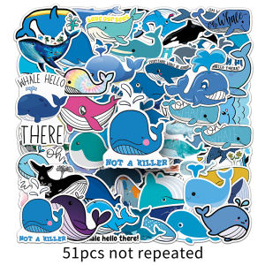51Pcs Cá Voi Cá Heo Sticker Gói Phim Hoạt Hình động vật biển Trẻ Em Nhãn dán vinyl Chống Thấm Nước