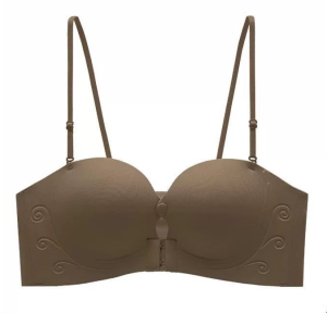 Womens seamless vest comfortable gathered side collection bra breathable no steel ring front buckle invisible half cup small chest gathered daily off-shoulder fashionable two-way wear detachable shoulder straps