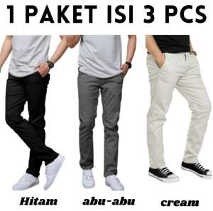 PROMO HOT!! 100 DAPAT 3 CELANA CHINO PANJANG PRIA TERBARU ABUHITAMMOCAKREM