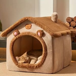 ST78FXHTC Foldable Winter Sleeping Pet House Removable Washable Puppy Cave Cat Bed High Quality Warm Puppy Nest For Small Dogs Medium Cats