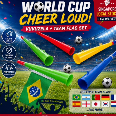 [SG Stock] World Cup Fan Cheering Set: Plastic Horn Vuvuzela + National Flag Party Props