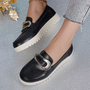 Free Shipping Metallic Platform Loafers WomenS New Spring/Autumn Collection Plus Sizes Retro Low-Top Shoes In Stock