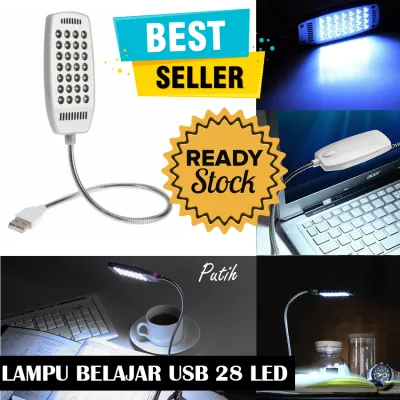 Lampu USB LED 28 Lampu Baca Laptop Multifungsi Light Desk Read Lamp Portable Flexible for PC Notebook Power Bank Adapter Charger USB Port Senter Darurat Emergency Fleksibel Belajar Sinar Terang Super Bright Plug USB Pencahayaan Penerangan - Putih