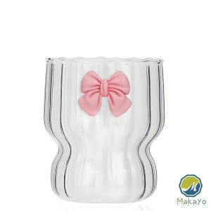 Makayo 300 ml แก้วโบว์สีสีสรรค์สวย แก้วน้ำดื่มสีใส ตกแต่งด้วยโบว์น่ารักเหมาะเป็นของขวัญ ของฝาก Glass Cup