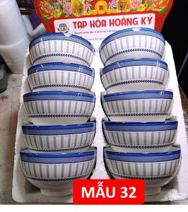 Bộ 10 Chén gốm sứ ăn cơm hoa văn 4D viền miệng chén ( không hộp Mousse)