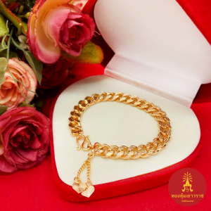 สร้อยข้อมือเลสแบนตัดลาย 14K ความยาว 7 นิ้ว ห้อยหัวใจ ใช้ได้ทุกโอกาส งานชุบ ทำจากทองเหลือง ข้อมือแฟชั่น พร้อมส่ง