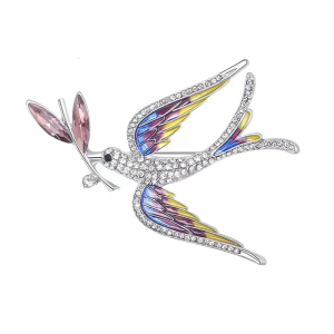 Vintage Inspired Swallow Pin Featuring Enamel Craftsmanship And Leaf Design Stylish Lapel Pin Perfect For Daily Wear