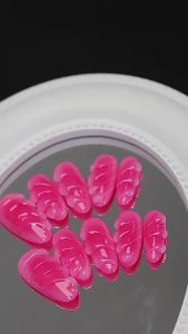 [HANDMADE]Artificial Nail Almond Dragon Fruit Color 3D Jelly Phototpy Press on Nails Reusable and Removable Nails with Toolkit