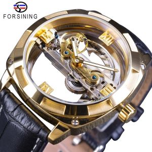 Forsining automatic watch fashion top luxury classic mens watch high-quality transparent skeleton mechanical leather strap watch.