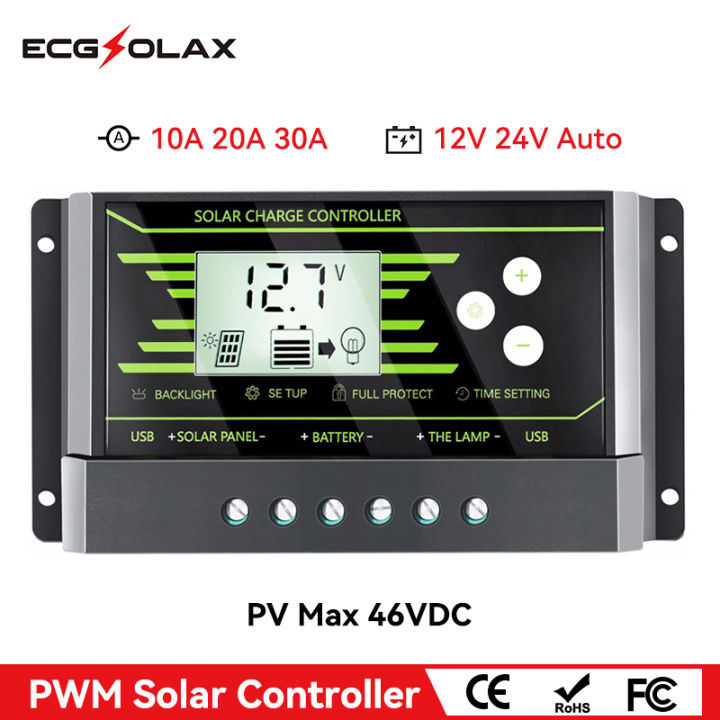 ECGSOLAX PWM 10A 20A 30A Solar Charge Controller 12V 24V Solar Panel ...