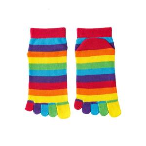 Funny Novelty Colorful Toe Separated Ankle Socks for Women Girl Rainbow Striped Full Finger Breathable Middle Tube Socks