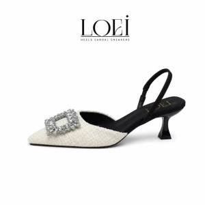 LOEI Thalia 69245 Heels Wanita Slingback Pointed Toe Kristal Elegan Sepatu Hak Pesta Kondangan Wedding Wanita