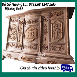 Tủ thờ Tam Đa gỗ hương đákt là 197x127x81 kiểu 1 cánh mở và đục rồng hóa.lách chậu