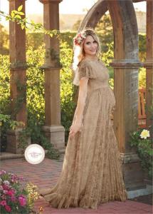 BoBoM Womens Lace Pregnant Dinner Dress Lotus Leaf Short sleeve High Waist Long Skirt Photography Maternity Dresses Photoshoot