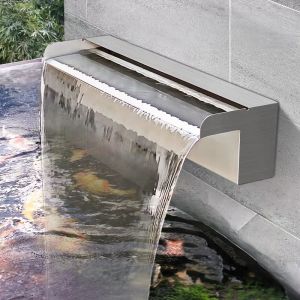 304 stainless steel, VEVOR Pool Waterfall With LED Strip Lights Waterfall Spillway Rectangular Stainless Steel For Garden Pond Swimming Pool FountainColorful lighting controllable lighting Villas rockeries and waterfalls