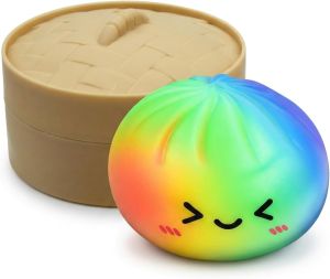 SG [6pcs/1set] Glitter Dumpling Squishy Toy 8cm With Steamer Mystery Decorative Dumpling Stress Relief Toys for Adults & Kids