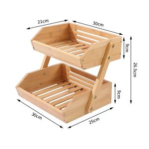 3-Tier Wooden Fruit Bread Basket Table Storage Rack Kitchen Food Display Organizer