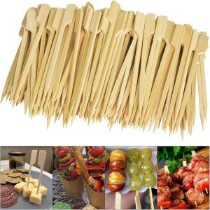 200Pcs Disposable Bamboo Sticks Natural BBQ Bamboo Skewers Fruit Cocktail Party BBQ Tools
