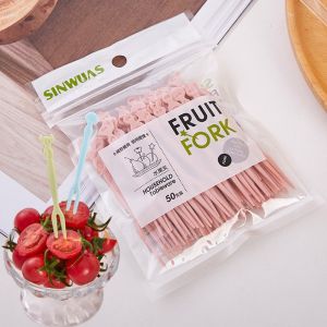 50pcs/Bag Disposable Plastic Fruit Forks Mini Fruit Picks Food Cake Sticks