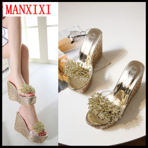 MANXIXI Brand Korean Version Fashion Wedge Heel Sandals Rhinestone High Heels 4.33 Inches Slippers Shoes For Women (34-40 Size) - Lazada