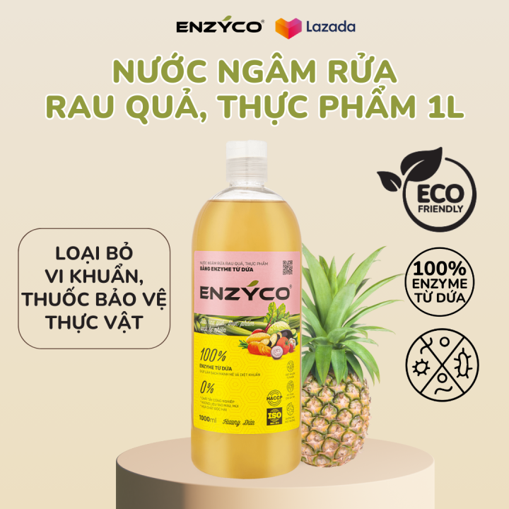 Nước ngâm rửa rau củ quả sinh học ENZYCO chai 1L - 100% Enzyme từ dứa ...