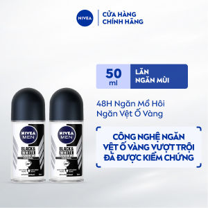 Bộ 2 Lăn Ngăn Mùi NIVEA MEN Black & White 5in1 Ngăn Vệt Ố Vàng Hương Nhẹ Nhàng (50 ml) - 82245x2