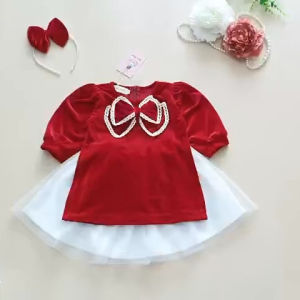 (4-28kg) Áo Dài Cách Tân Nhung Đỏ NHÍM XÙ KIDS Tặng Kèm Cài Cho Bé Gái 6 Tháng Đến 8 Tuổi AD126