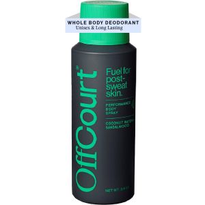 OffCourt - Xịt khử mùi toàn thân tự nhiên dành cho nam và nữ - Không chứa nhôm - Khử mùi toàn thân cho nữ và nam - Hương dừa và gỗ đàn hương đậm đà lưu hương lâu 3.4 ounce (1 chai)
