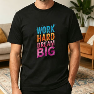 Goal Chaser T Shirt Men Vertical Ink Gradient Letter Work Hard Dream Big Motivational Slogan Office Outdoor Daily Tee