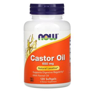 Now Foods Castor Oil 650mg 120 Softgels Moisturizer Acne Laxative