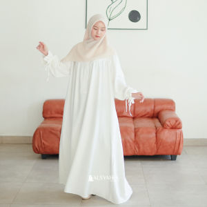 Alsyahra exclusive abaya Gamis syari Haya luxe 2 style embossed batik dress off White