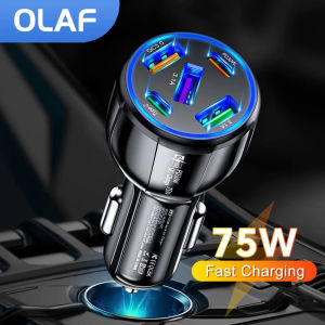 OLAF 5 Port 75W USB Car Chargers Type C Car Charger Fast Charging PD QC3.0 Phone Charger in Car For  Xiaomi Huawei Samsung