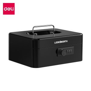 Deli เซฟหิ้ว กล่องเหล็กเก็บเงิน กล่องเซฟ เซฟอเนกประสงค์ แบบใส่รหัส มีหูหิ้ว พร้อมกุญแจ Cash Box