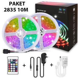 LAMPU LED STRIP 3528 2835 10M RGB WARNA WARNI IP44 AC 220V + ADAPTOR + REMOTE