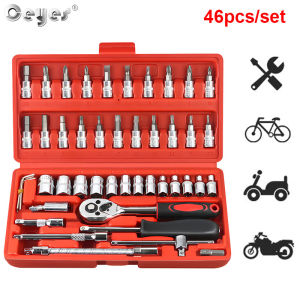 Ceyes 46pcs Socket Wrench Set Tool Box For Car Motorcycle Repair Set Hand Tools Home Service Motor DIY Kit Tool Set