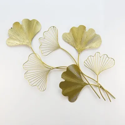 Dekorasi Pajangan Dinding Daun Besi Emas Gold Metal Luxury Clai